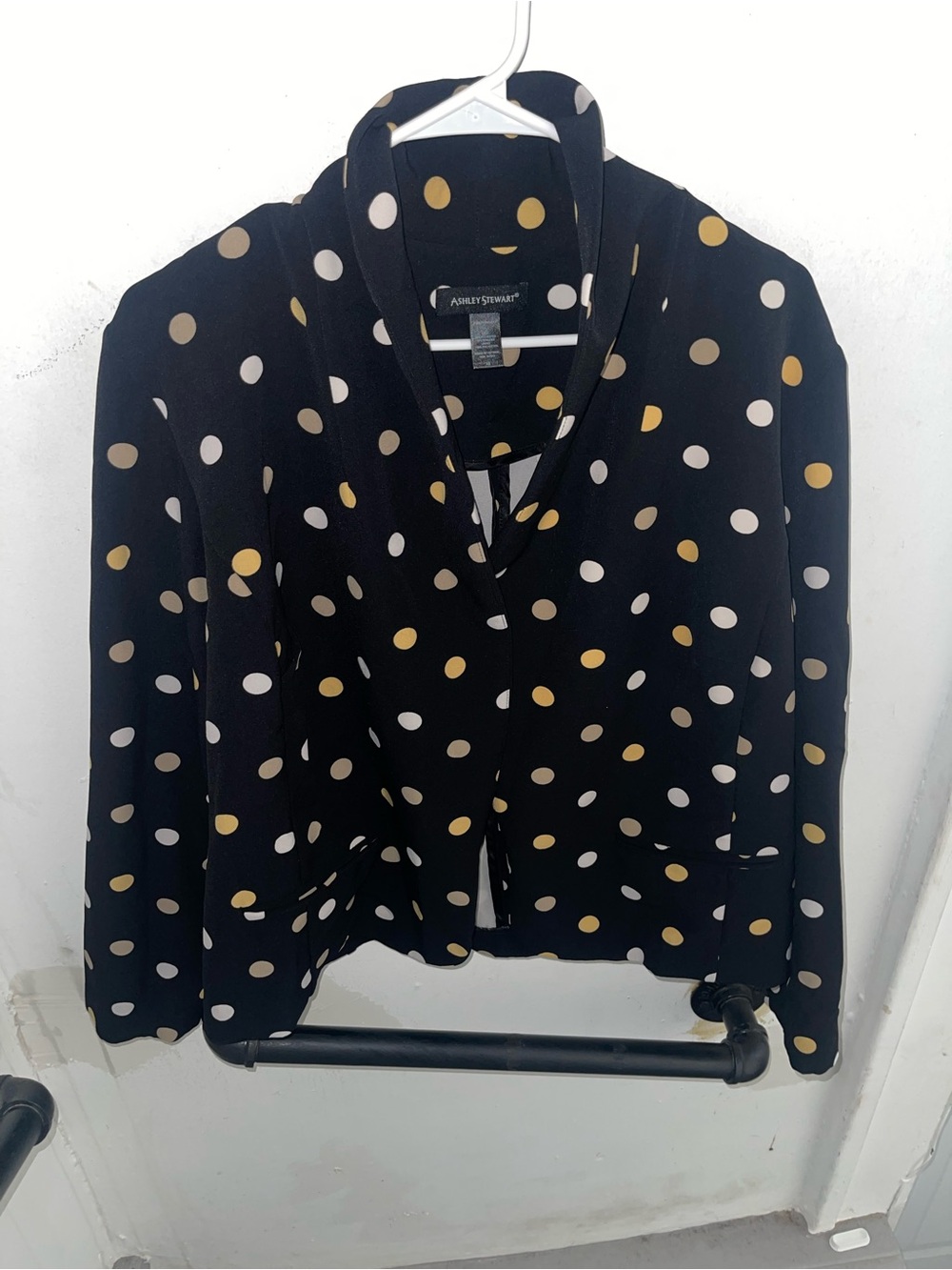 Ashley Stewart Women’s Size 16 Black Polka Dot Blazer Jacket Open Front Stretch